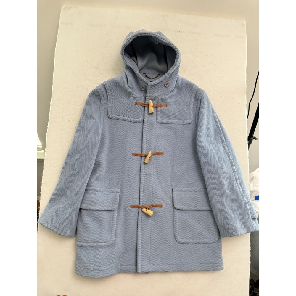 Vintage Duffle Toggle Coat Womens Size 10 / EU‎ 38 Light Blue Wool Blend Hooded